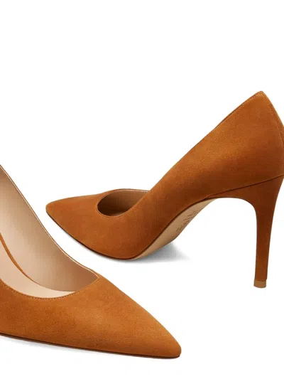Stuart Weitzman 85mm Power Suede Pointed-toe Pumps In Brown
