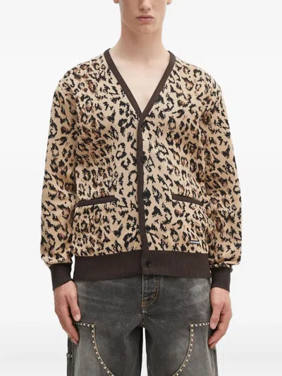 Wacko Maria Leopard-print Buttoned Cardigan In Brown