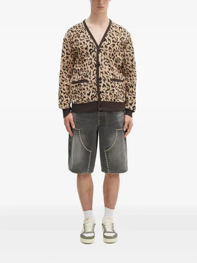 Wacko Maria Leopard-print Buttoned Cardigan In Brown