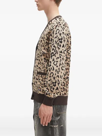 Wacko Maria Leopard-print Buttoned Cardigan In Brown
