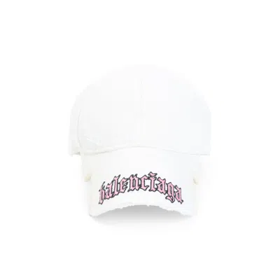 Balenciaga Distressed Logo-embrodiered Baseball Cap In White