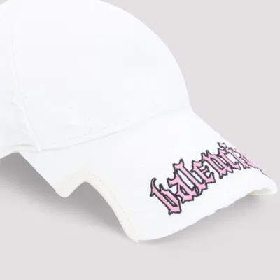 Balenciaga Distressed Logo-embrodiered Baseball Cap In White