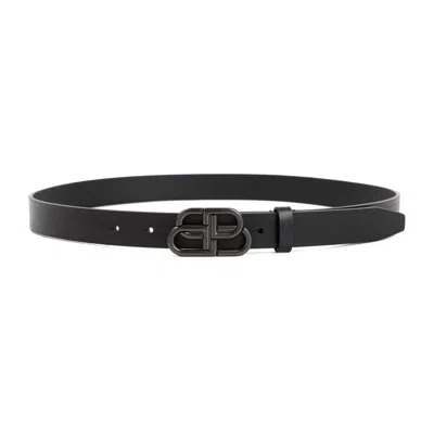 Balenciaga Logo Monogram Leather Belt In Black
