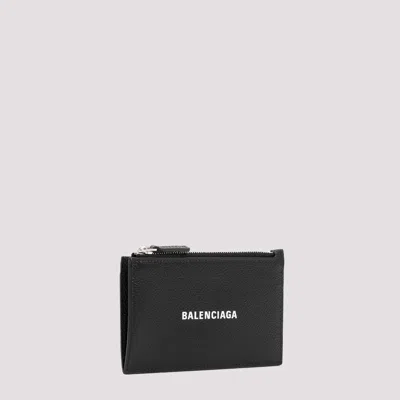Balenciaga Black Leather Wallet With Logo In Black