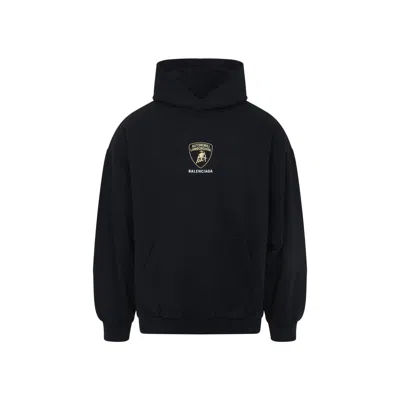 Balenciaga Black Hoodie With Fixed Hood And Logo Print On The Front In Cotton Man In Black