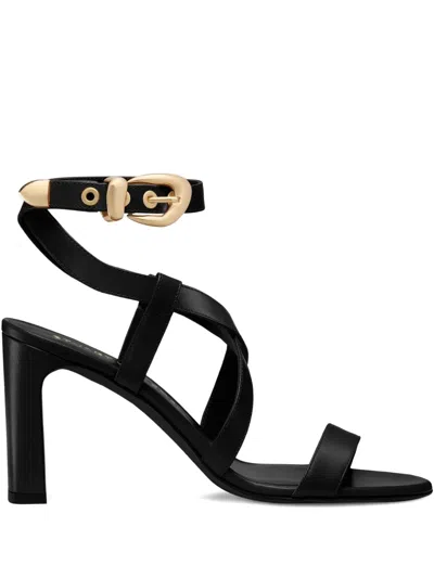 Stuart Weitzman Buckle-embellished Crossover Sandals In Black