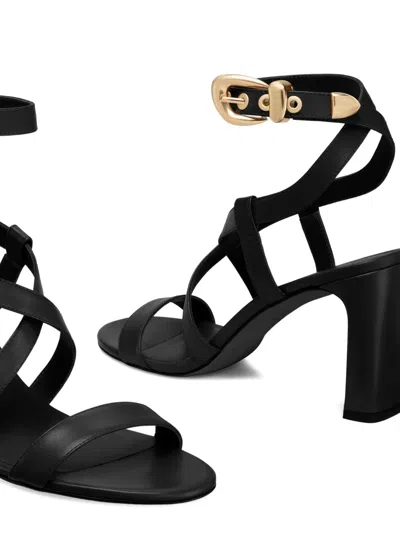 Stuart Weitzman Buckle-embellished Crossover Sandals In Black