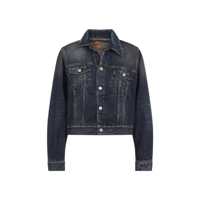 Balenciaga Denim Off-the-shoulder Jacket In Blue