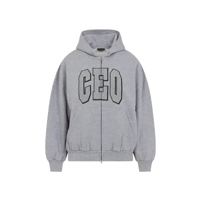 Balenciaga Zip Front Hoodie With Contrast Logo And Ribbed Details In Gray