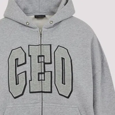 Balenciaga Zip Front Hoodie With Contrast Logo And Ribbed Details In Gray