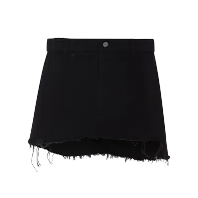 Balenciaga Distressed Asymmetric Mini Skirt In Black