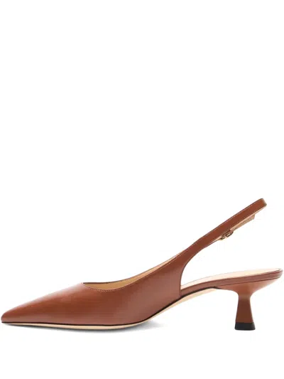 Stuart Weitzman Sculpted Buckle Kitten Heel Slingback Pumps In Brown
