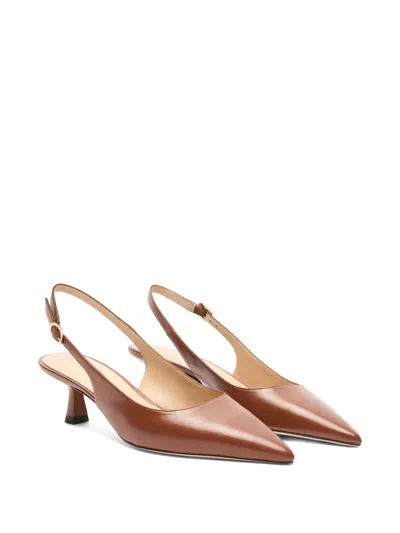 Stuart Weitzman Sculpted Buckle Kitten Heel Slingback Pumps In Brown