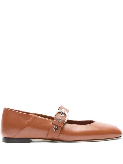 Stuart Weitzman Supermoto Mary Jane Buckle-detail Ballet Flats In Brown