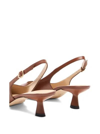 Stuart Weitzman Sculpted Buckle Kitten Heel Slingback Pumps In Brown