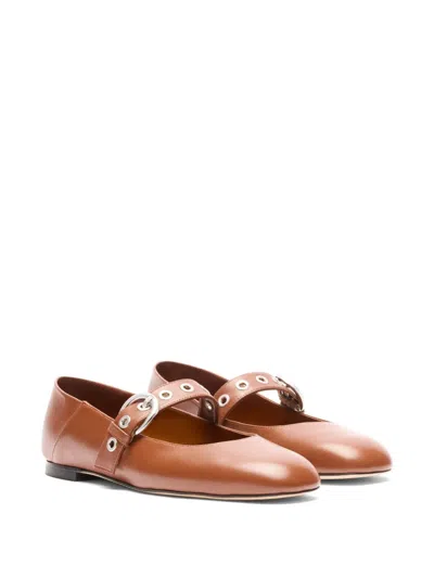 Stuart Weitzman Supermoto Mary Jane Buckle-detail Ballet Flats In Brown