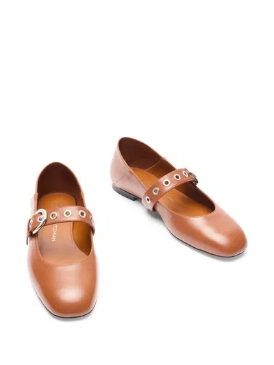 Stuart Weitzman Supermoto Mary Jane Buckle-detail Ballet Flats In Brown