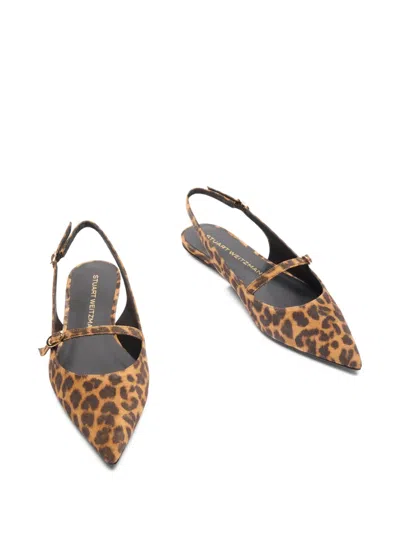 Stuart Weitzman Emilia Slingback Pointed-toe Flat Pumps In Brown