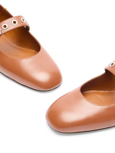 Stuart Weitzman Supermoto Mary Jane Buckle-detail Ballet Flats In Brown