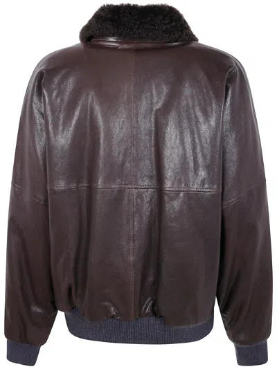 Brunello Cucinelli Leather Jacket In Brown
