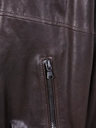 Brunello Cucinelli Leather Jacket In Brown