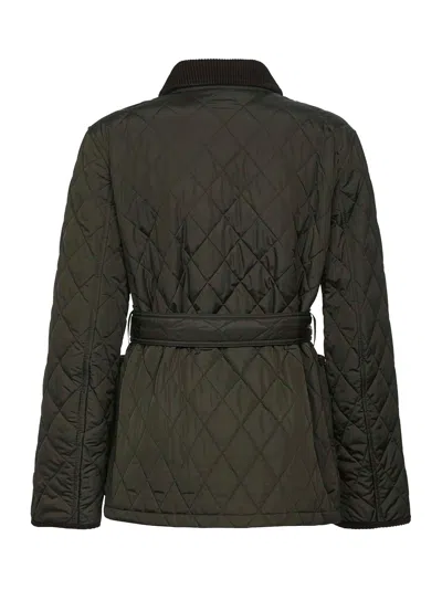 Burberry Quilted Nylon Jacket With Belt In Green