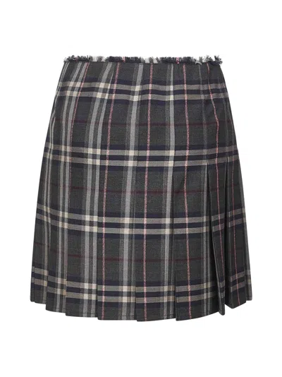 Burberry Leather-trimmed Pleated Checked Wool Mini Skirt In Multi