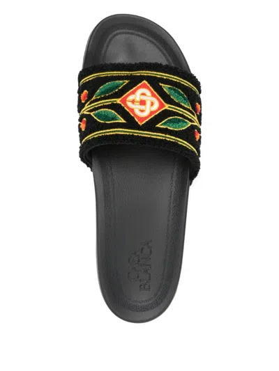 Casablanca Embroidered Terry Open Toe Flat Slippers In Multi