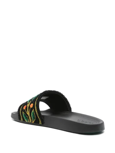 Casablanca Embroidered Terry Open Toe Flat Slippers In Multi