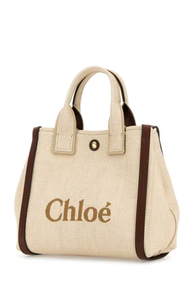 Chloé Chloe Women Sand Canvas Small Carry Handbag In Brown