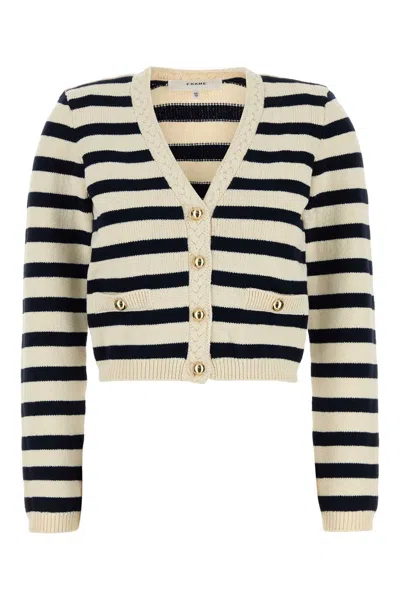 Frame Womens Harbor Stripe-print Knitted Cotton-blend Cardigan Navy Multi In Black