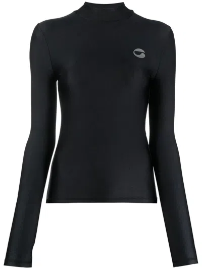 Coperni Black Tight High Neck Long Sleeve T-shirt In Black