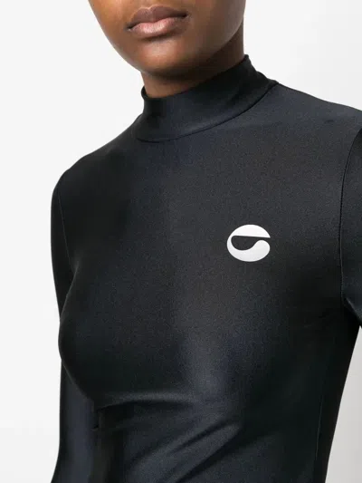 Coperni Black Tight High Neck Long Sleeve T-shirt In Black