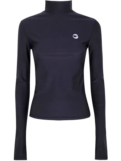 Coperni Black Tight High Neck Long Sleeve T-shirt In Black