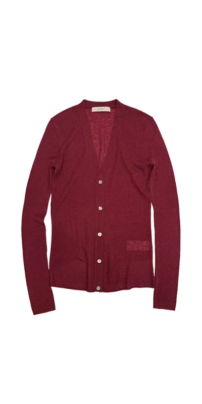 6397 Skinny Rib V Cardigan Wine In Burgundy