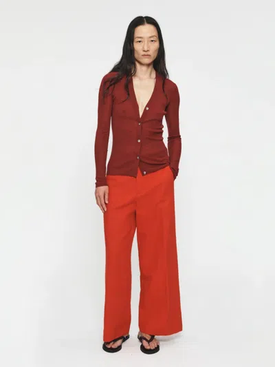 6397 Skinny Rib V Cardigan Wine In Burgundy