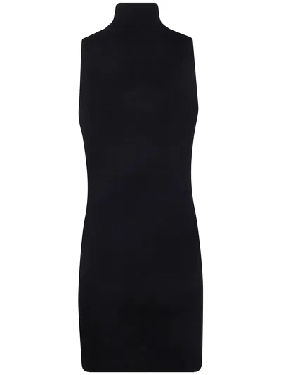 Diesel High Neck Fitted Mini Dress With Ribbed Texture In Black