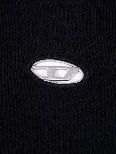 Diesel High Neck Fitted Mini Dress With Ribbed Texture In Black