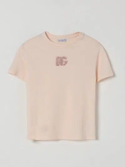Dolce & Gabbana Pink T-shirt For Girl With Dg Logo In Pink