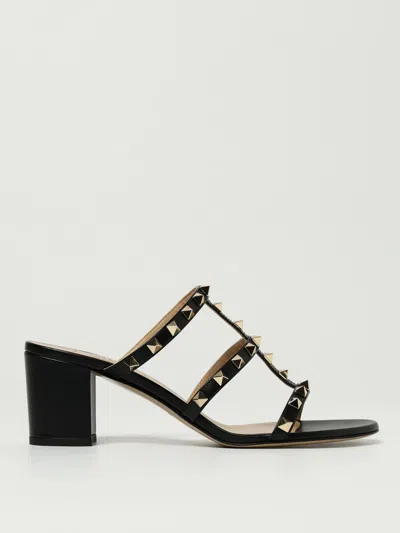 Valentino Garavani Rockstud Calfskin Leather Slide Sandal 60 Mm Woman Marine 39 In Black