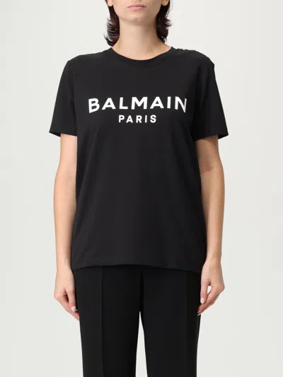 Balmain T -shirt Paris Logo Print Black In Black