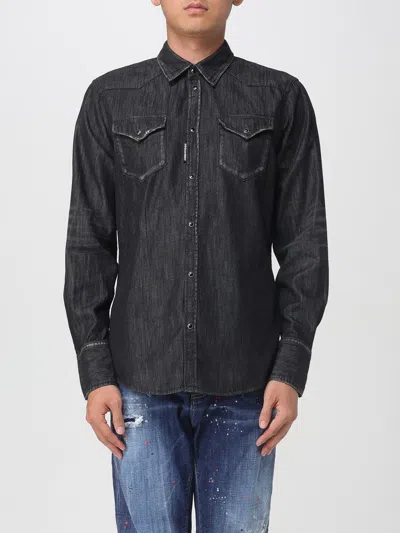 Dsquared2 Long-sleeve Black Denim Shirt In Black