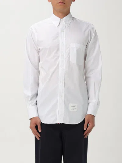 Thom Browne Button-down Shirt With Curved Hem And Pocket In White