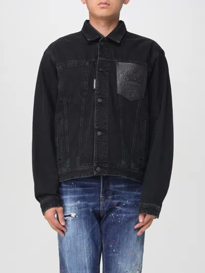 Dsquared2 Black Jacket With Classic Collar And Embossed Logo On The Front In Black