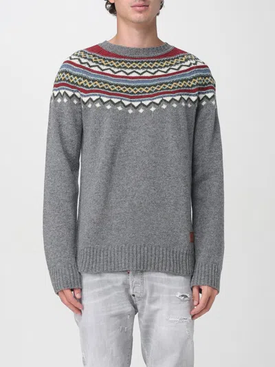 Dsquared2 Wool Sweater With Geometric Pattern In Gray