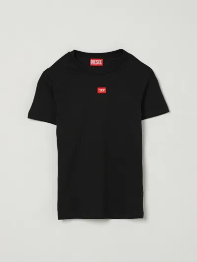 Diesel Jersey T-shirt With Red D Patch In Black