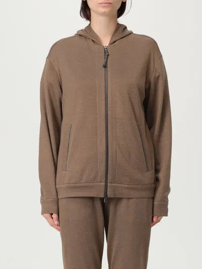 Brunello Cucinelli Cotton And Silk Zip-up Hoodie In Brown