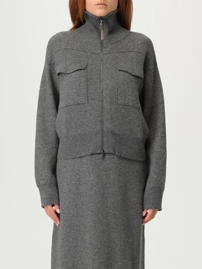 Brunello Cucinelli 'shiny Zipper Pull' Wool Cardigan In Gray