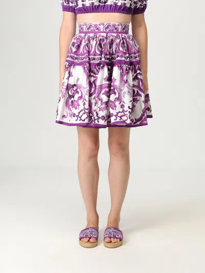 Dolce & Gabbana Short Cotton Skirt With Majolica Print Dolce E Gabbana In Purple