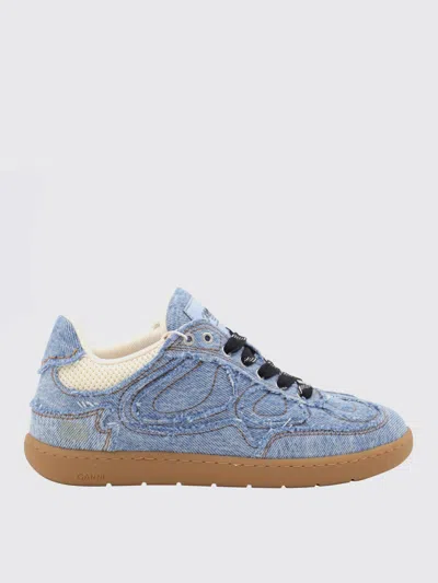 Ganni 08 Denim Raw Edge Sneakers In Blue Cotton In Blue